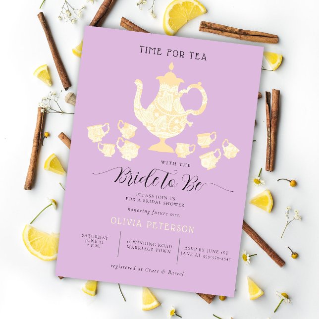 Invitation Tea Party Lavender Lemon Boho Lace Fête des mariée (Créateur téléchargé)