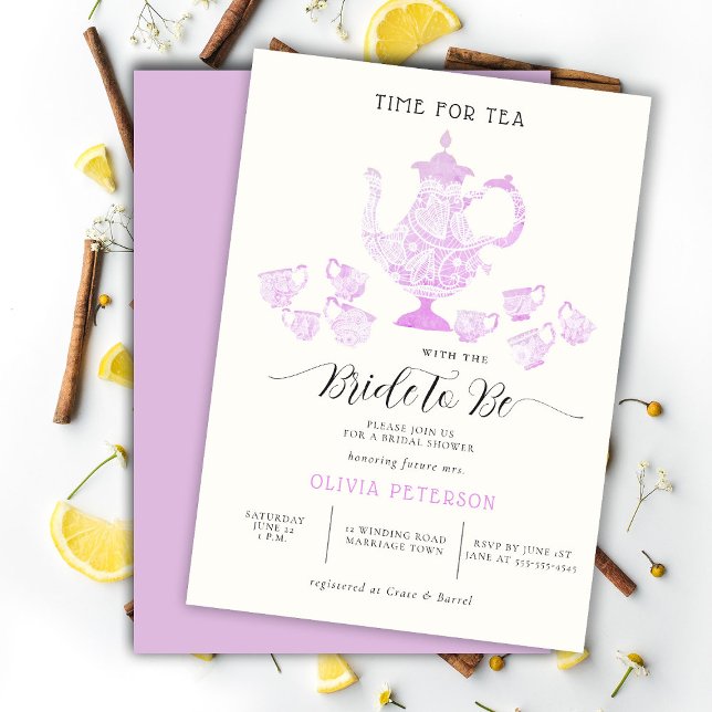 Invitation Tea Party Lavender Pink Chic Lace Fête des mariées (Créateur téléchargé)