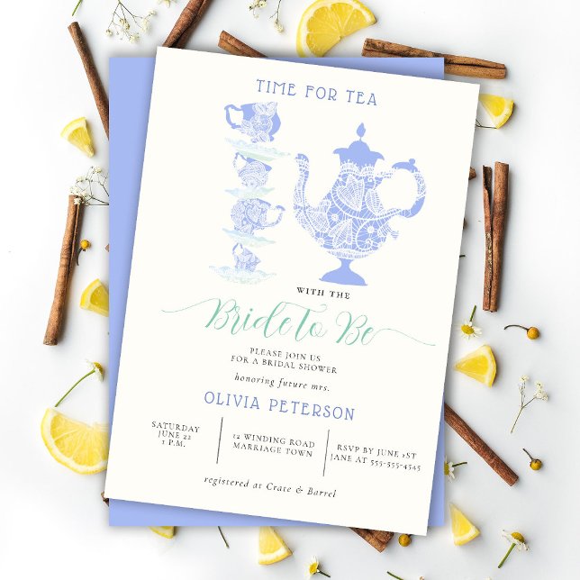 Invitation Tea Party Lavender Turquoise Boho Lace Fête des ma (Créateur téléchargé)
