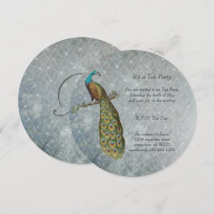 Invitation Tea Party Peacock en argent Art nouveau