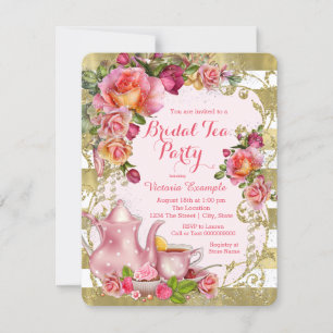 Invitation Tea Party rose et or