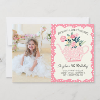 Invitation Tea Party rose Floral Anniversaire Photo Invitatio