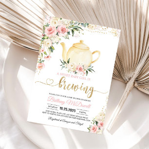 Invitation Tea Party rose Floral Baby shower fille