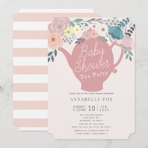 Invitation Tea Party rose Floral Teapot Baby shower