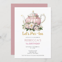 Invitation Tea Party rose or fille Anniversaire
