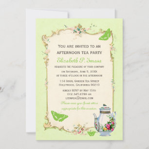 Invitation Tea Party Vintage vert