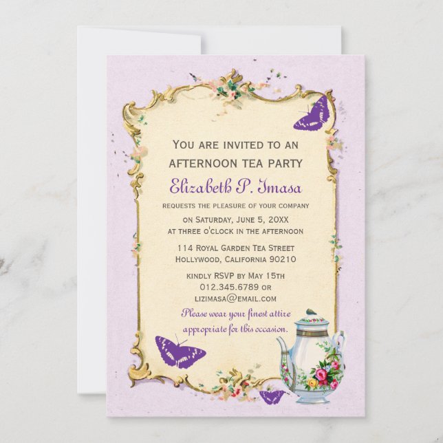 Invitation Tea Party Vintage violet (Devant)