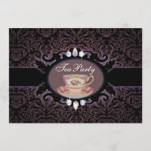Invitation Tea Party vintage violet damask floral