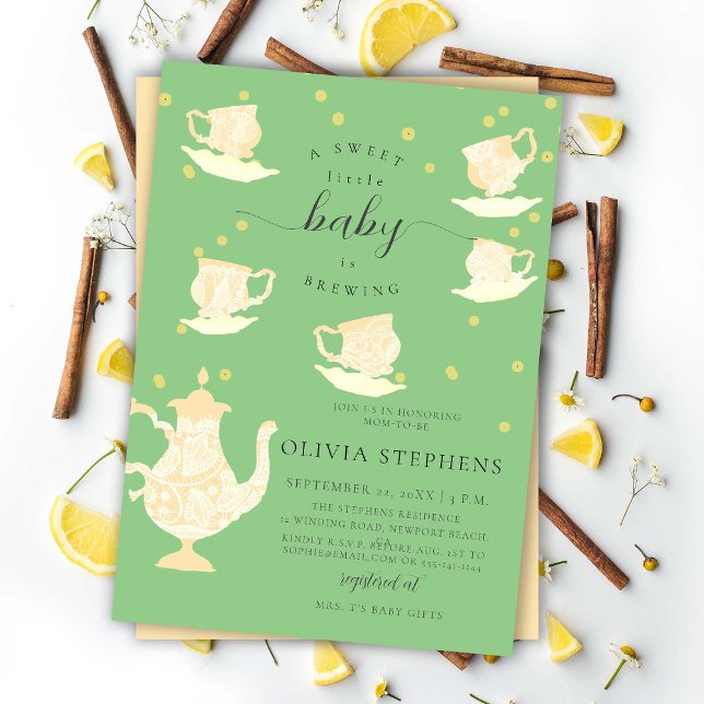Invitation Tea Party Whimsical Jaune Boho Baby shower dentell (Créateur téléchargé)