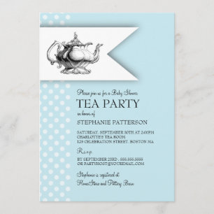 Invitation Tea Polka Dot Boy Baby shower Tea Party