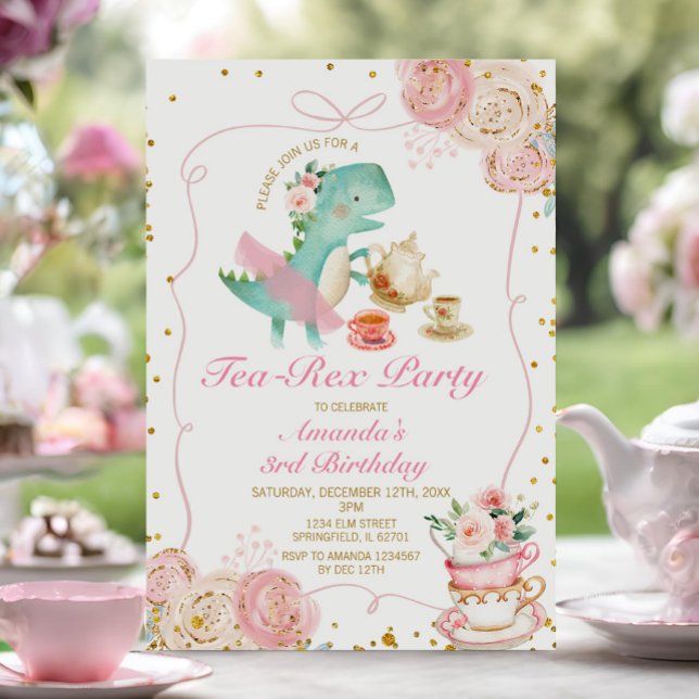 Invitation Tea-Rex Tutu Party Dinosaur fille rose 3e annivers (Créateur téléchargé)