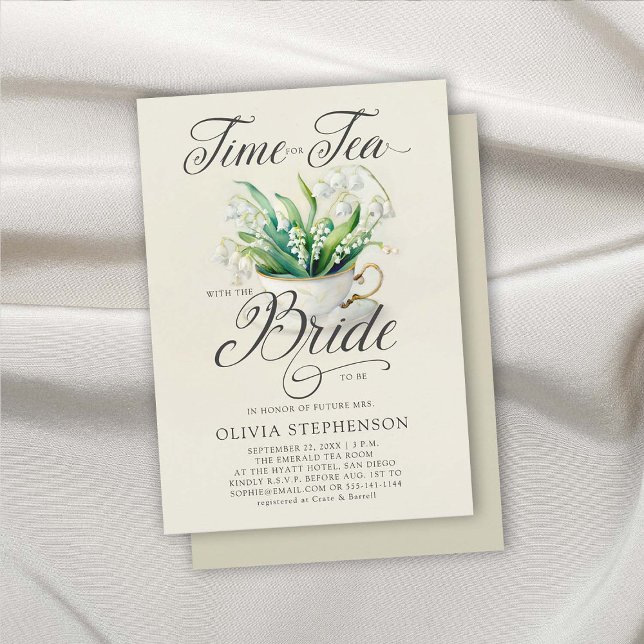 Invitation Tea Time Lily of Valley Elégante Fête des mariées  (bridal tea time shower invitation elegant modern classic lily of the valley floral flowers romantic)