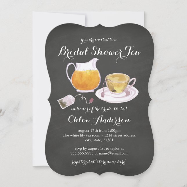 Invitation Teacup Chalkboard Fête des mariées Tea Party Invit (Devant)