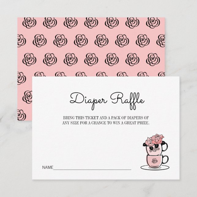 Invitation Teacup & Flowers Baby shower Déchets Raffle Ticket (Devant / Derrière)