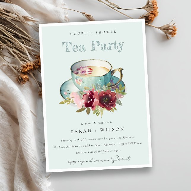 Invitation Teacup turquoise or Floral Couples Douche Tea Part (Créateur téléchargé)