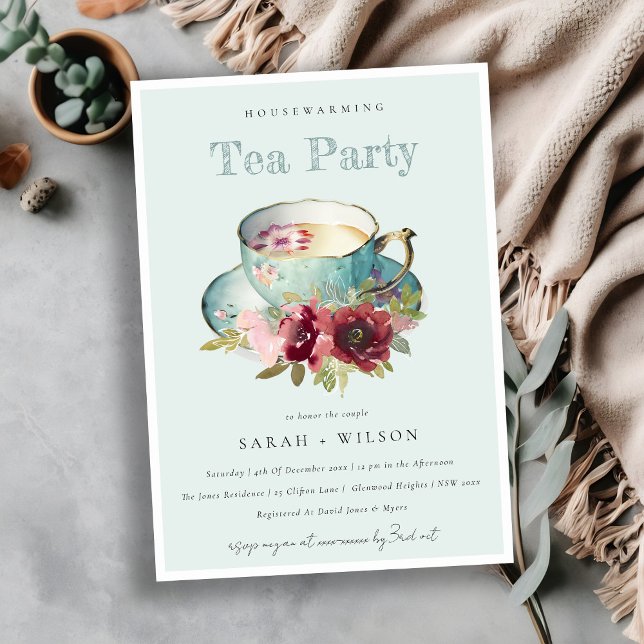 Invitation Teacup turquoise or Floral Teacup Tea Party à chau (Créateur téléchargé)