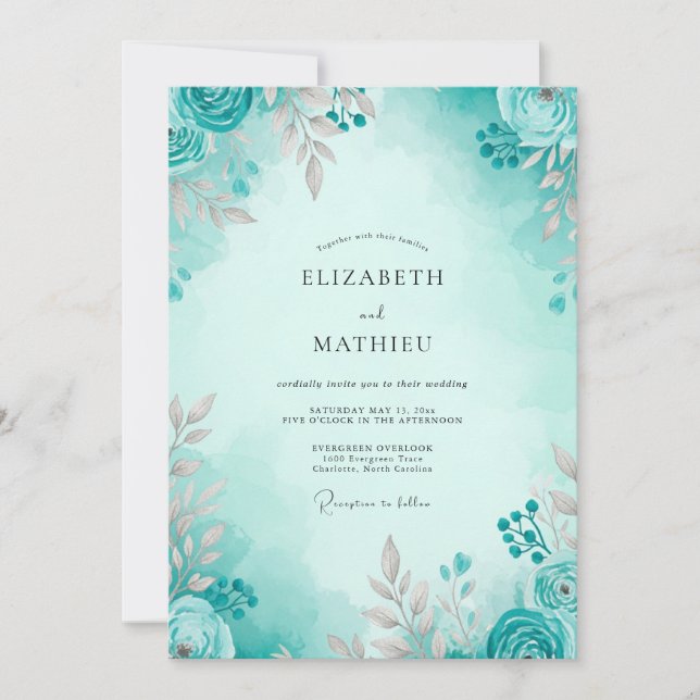 Invitation Teal Airy Spring Wedding (Devant)