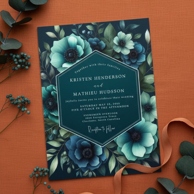Invitation Teal Anemone Moody Romance Wedding (Créateur téléchargé)