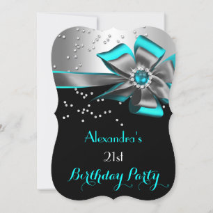 Invitation Teal Aqua Noir Argent Arc Perle Fête d'anniversair