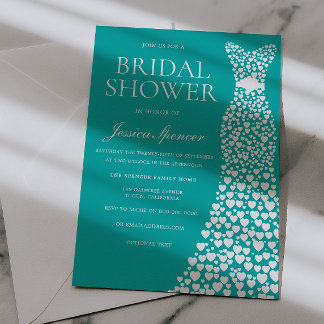 Invitation Teal Blue Green White Wedding Dress Bridal Shower