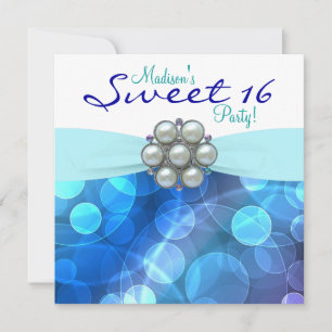 Invitation Teal Blue Sweet 16 Anniversaire
