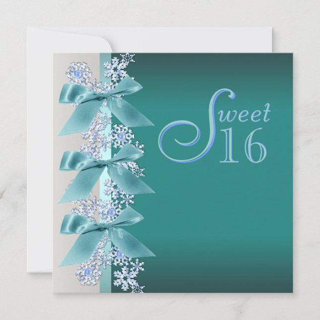 Invitation Teal Blue White Snowflake (Devant)