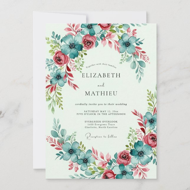 Invitation Teal Bountiful Spring Wedding (Devant)