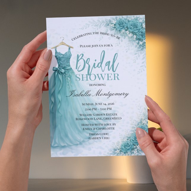 Invitation Teal Bridesmaid Dress Bridal Shower (Teal Bridesmaid Dress Bridal Shower Invitations)