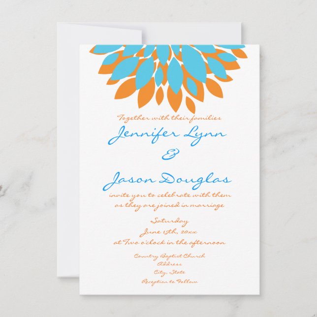 Invitation Teal et fleurs simples oranges épousant des (Devant)