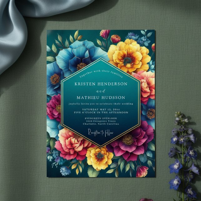 Invitation Teal Floral Lush Romance Wedding (Créateur téléchargé)