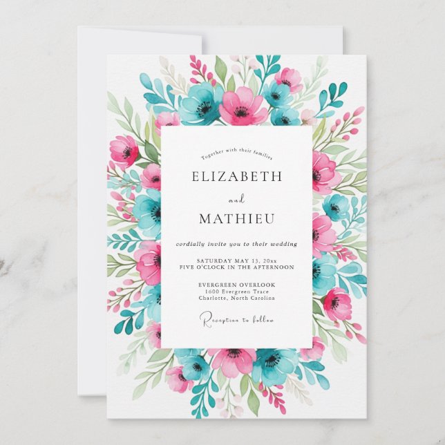 Invitation Teal Fuchsia Lively Spring Wedding (Devant)