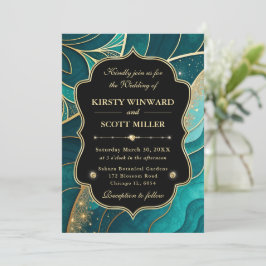 Invitation Teal Gold Marble Glitter Elegant Wedding