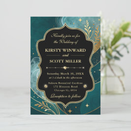 Invitation Teal Gold Marble Glitter Elegant Wedding