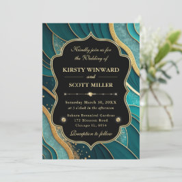 Invitation Teal Gold Marble Glitter Elegant Wedding