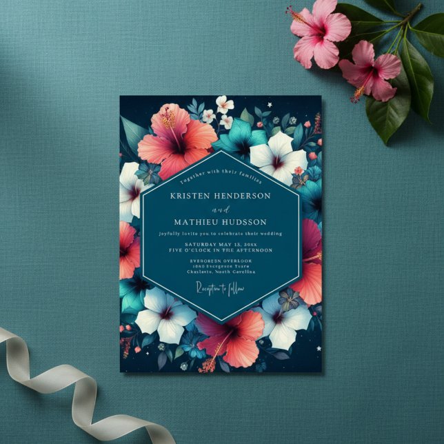 Invitation Teal Hibiscus Bloom Wedding (Créateur téléchargé)