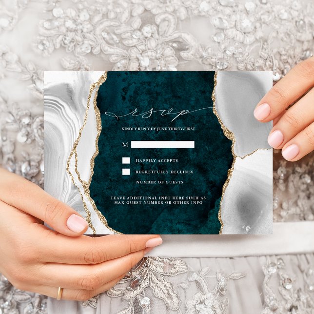 Invitation Teal Marble, réponse de mariage en agate blanche e (Créateur téléchargé)
