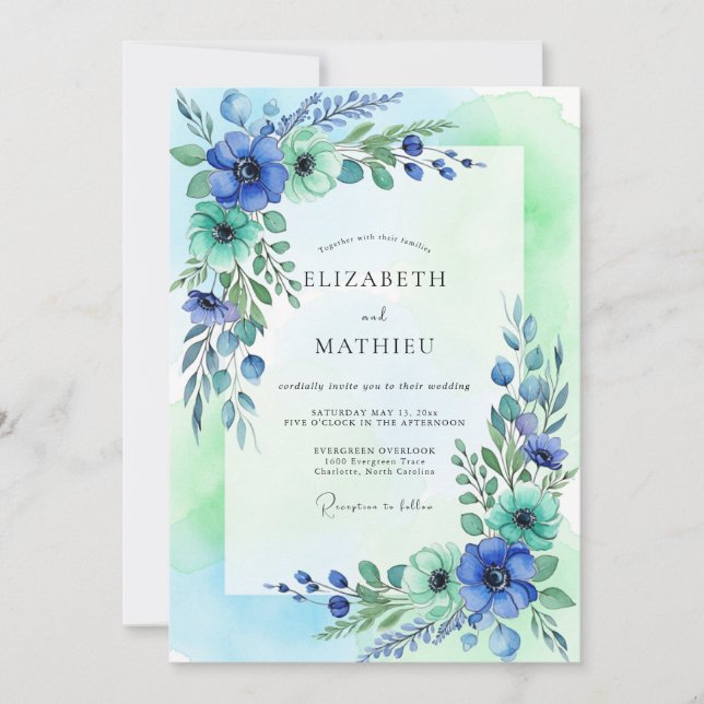 Invitation Teal Mint Ethereal Spring Wedding (Devant)