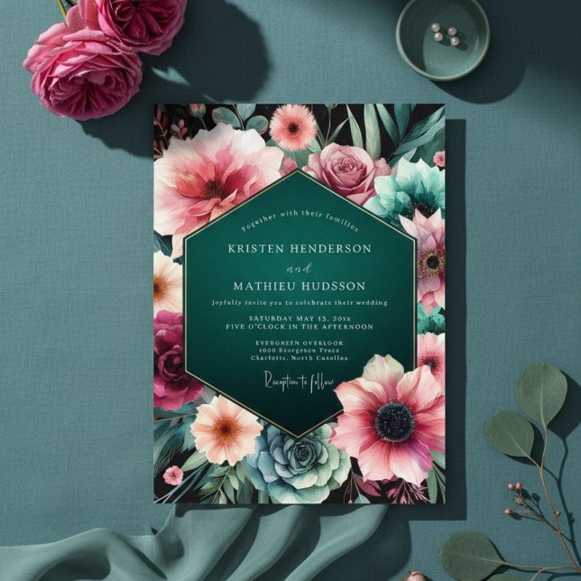 Invitation Teal Moody Floral Elegance Wedding (Créateur téléchargé)