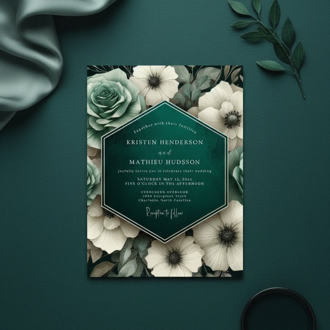 Invitation Teal Moody Floral Opulence Wedding (Créateur téléchargé)