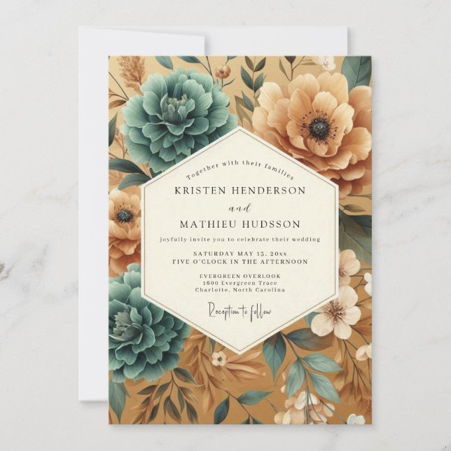 Invitation Teal Ochre Harvest Wedding (Devant)