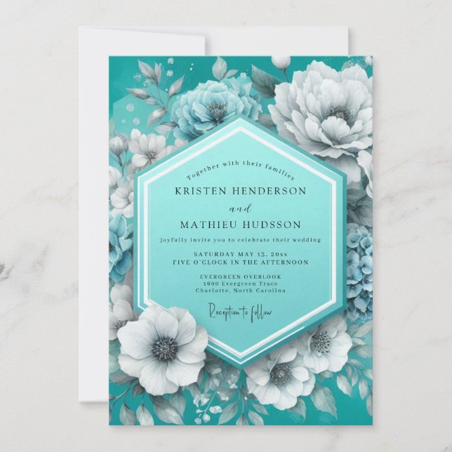 Invitation Teal Painterly Anemone Wedding (Devant)