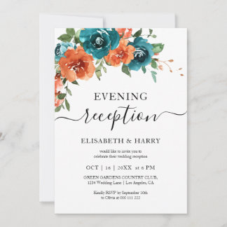 Invitation Teal Rust Burnt Orange Floral Fall Wedding