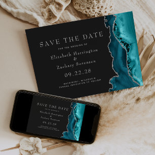Invitation Teal Silver Agate Dark Save the Date