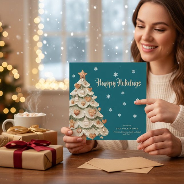 Invitation Teal Snowflake Gingerbread Holiday card (Créateur téléchargé)