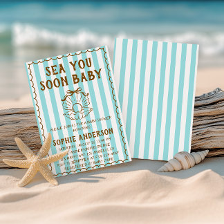Invitation Teal Striped Sea You Soon Baby Baby Shower