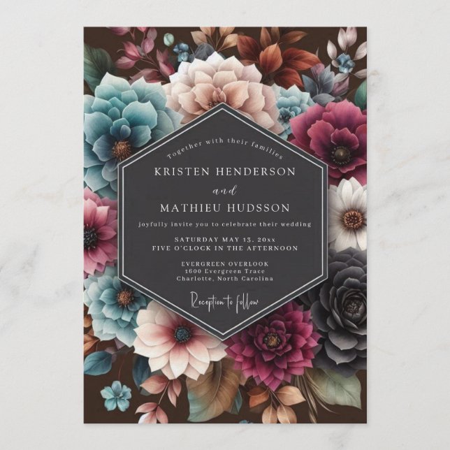 Invitation Teal Vivid Tapestry Wedding (Devant)