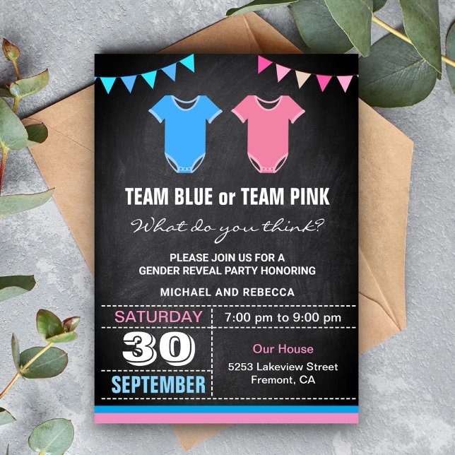 Invitation Team Blue ou Team Pink Gender Revevevela Party (Créateur téléchargé)