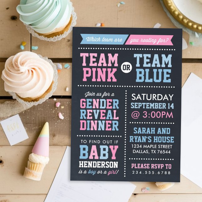 Invitation Team Pink ou Team Blue Chalkboard (Créateur téléchargé)