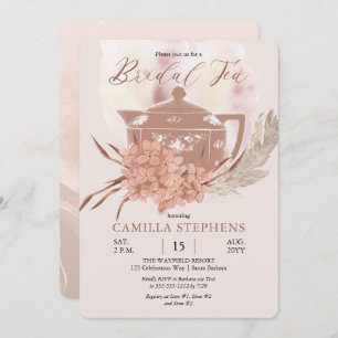 Invitation Teapot Boho   Hydrangeas   Thé nuptial en herbe Pa