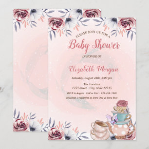 Invitation Teapot Cute Floral Tea Party Baby shower